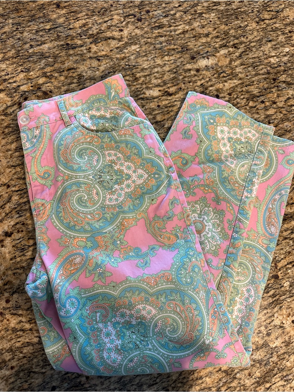 Ralph Lauren Pink & Teal Paisley Straight-Leg Pants